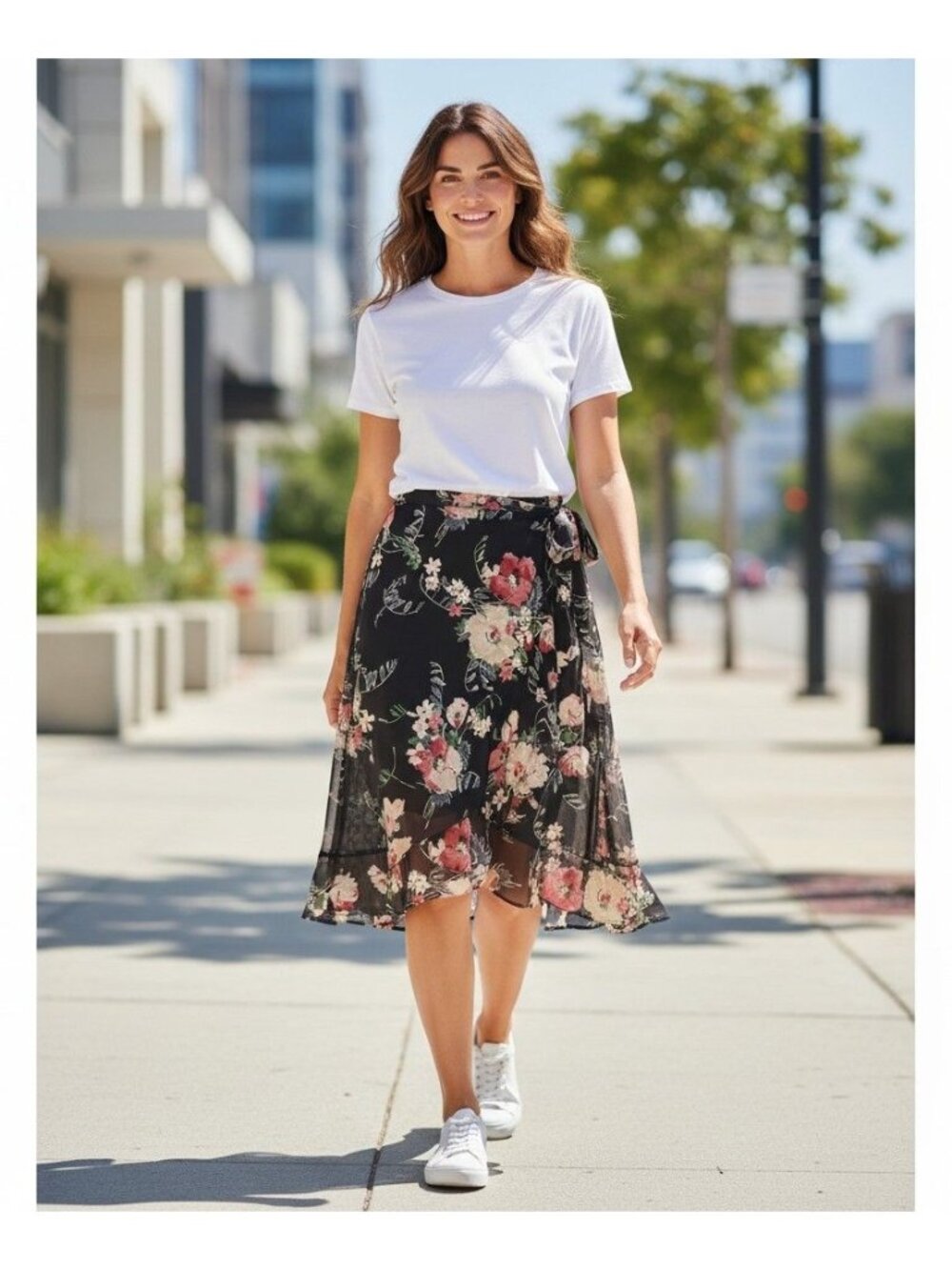 Chaps Womens Black Floral Flare Skirt L 100% Polyester Fully Lined  Midi